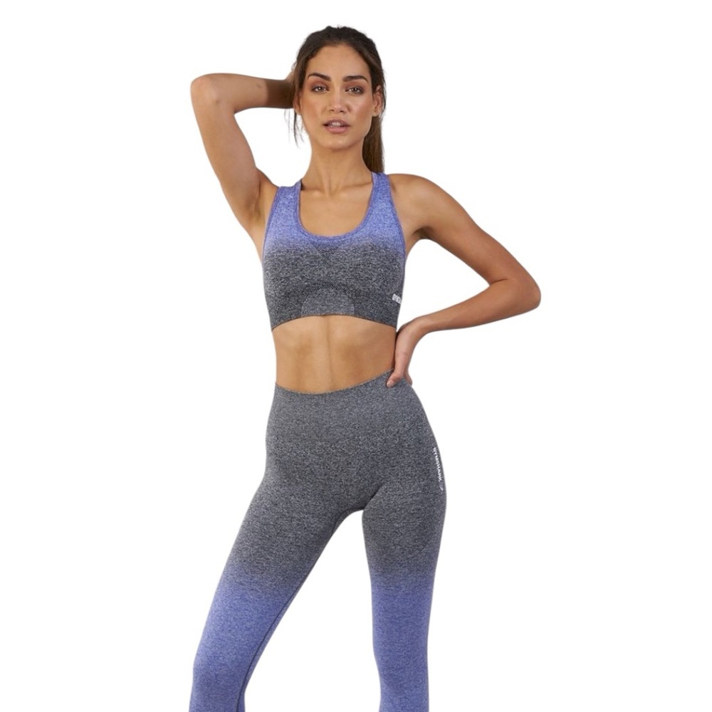 Gymshark Ombre Seamless Set Leggings Sports Bra Indigo Grey Women's Medium‎